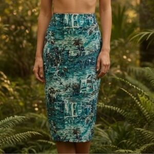 Natalie & Me Silk True Wrap Maxi Skirt Tropical Print Blue/Multi SZ  S